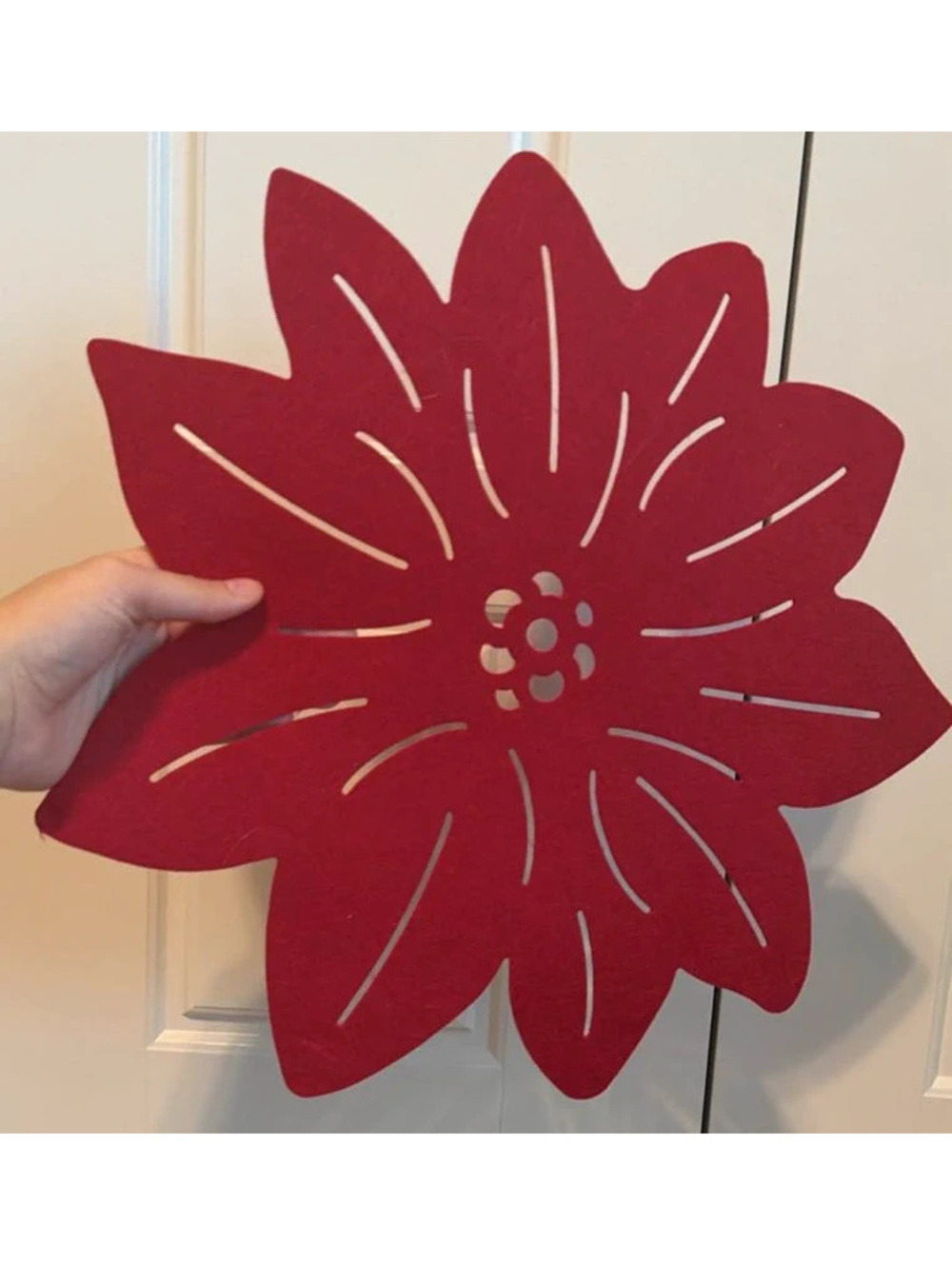 Set of 4 Red Poinsettia Felt Placemats